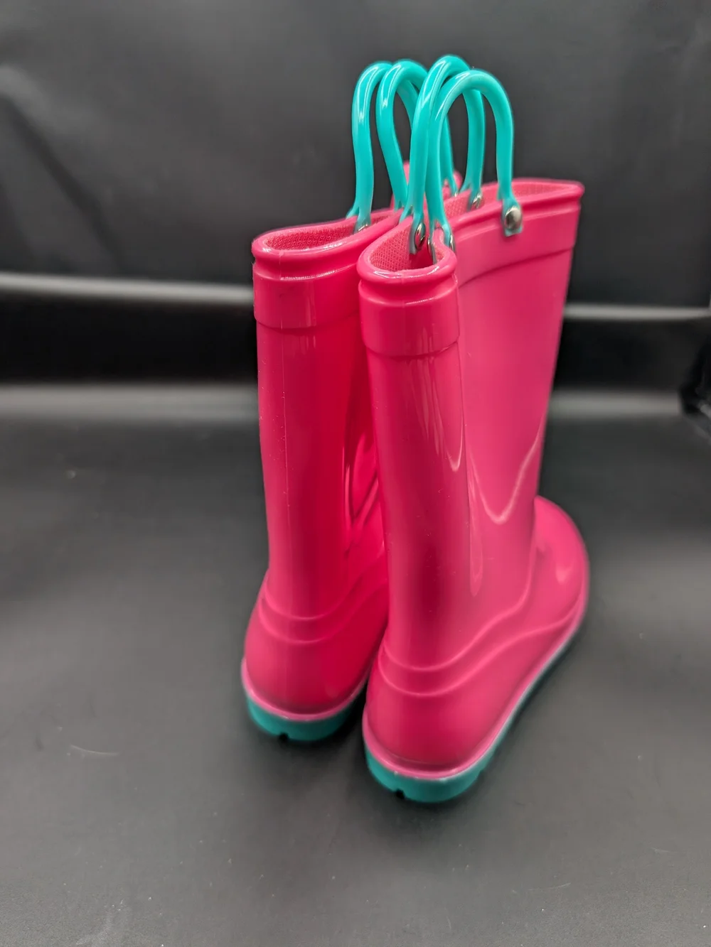 Kids Pink Rain Boots with Teal Handles